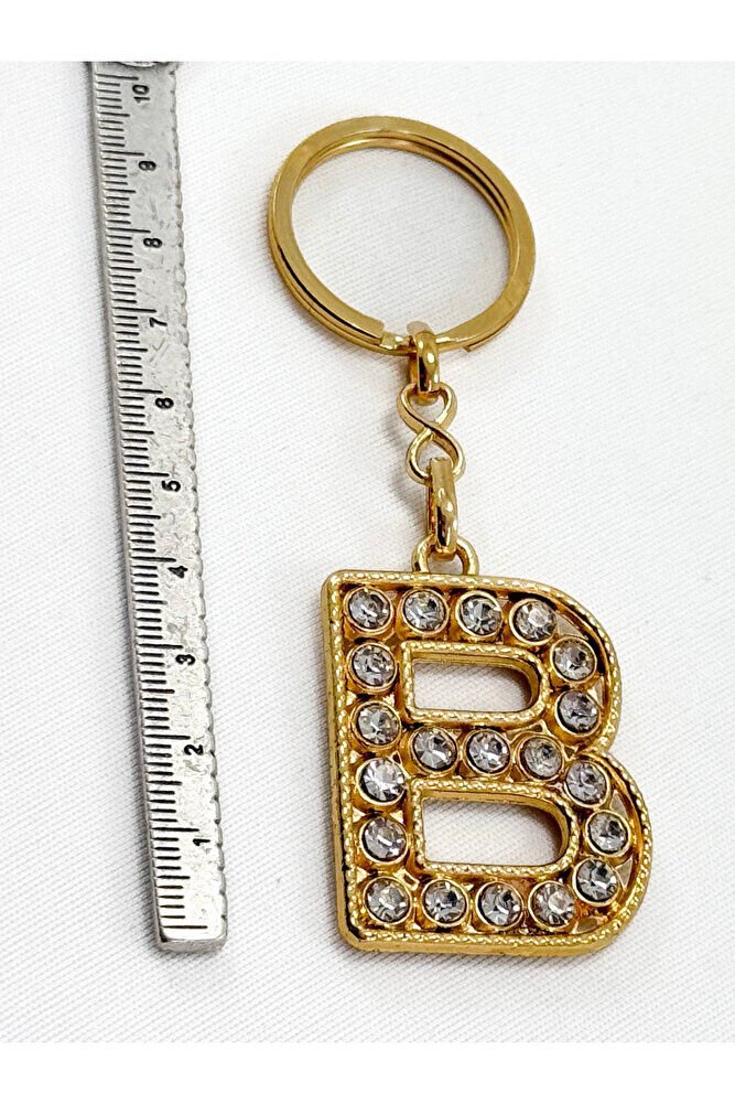 Gold Color Shiny Stone Letter B Keychain, Gift Letter Keychain