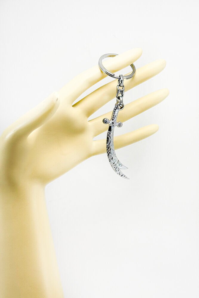 Gümüş Renkli Metal Desenli Kılıç Figürlü Anahtarlık, Hediyelik Çanta Süsü