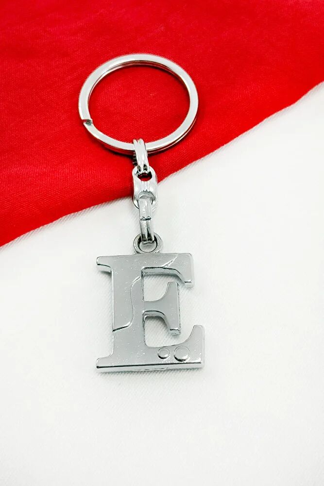 Gümüş Renkli Metal E Harfi Anahtarlık / Harfli Çanta Süsü