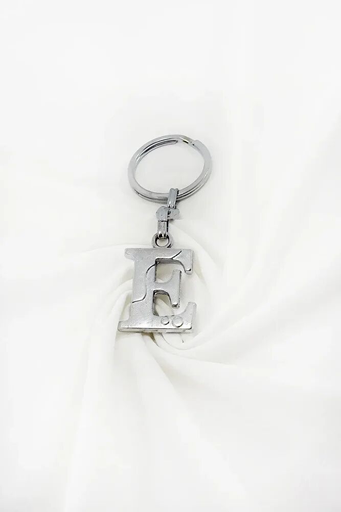 Gümüş Renkli Metal E Harfi Anahtarlık / Harfli Çanta Süsü