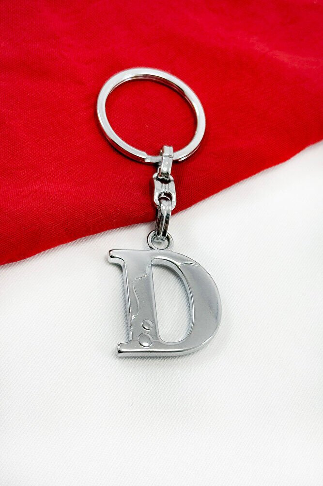Gümüş Renkli Metal D Harfi Anahtarlık / Harfli Çanta Süsü
