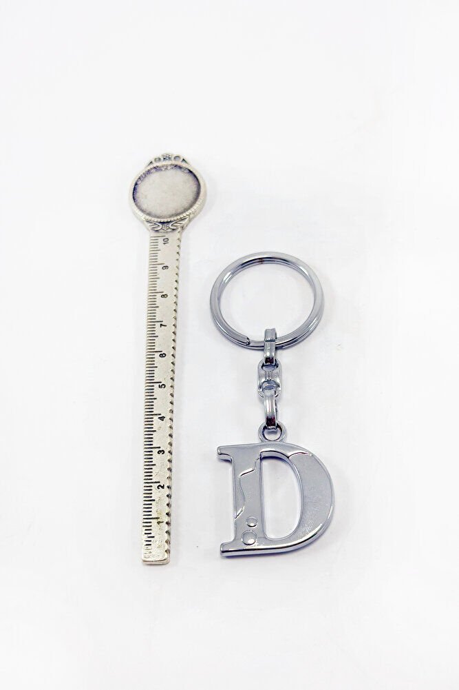 Gümüş Renkli Metal D Harfi Anahtarlık / Harfli Çanta Süsü