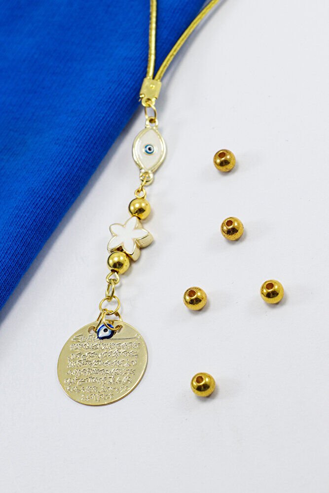 Elips Nazarlı Deniz Yıldızı Metal Ayetel Kürsi Araba Dikiz Ayna Süsü, Gold Renkli