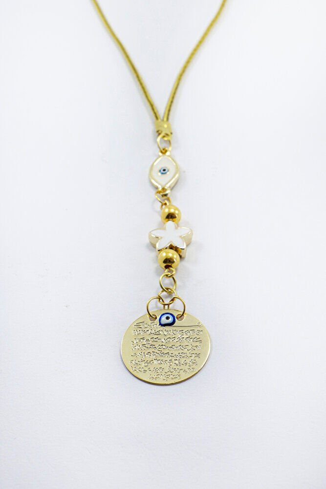 Elips Nazarlı Deniz Yıldızı Metal Ayetel Kürsi Araba Dikiz Ayna Süsü, Gold Renkli