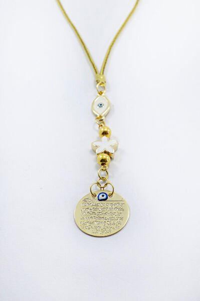 Elips Nazarlı Deniz Yıldızı Metal Ayetel Kürsi Araba Dikiz Ayna Süsü, Gold Renkli