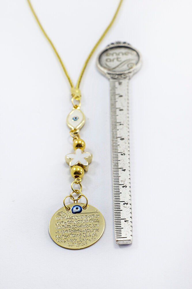 Elips Nazarlı Deniz Yıldızı Metal Ayetel Kürsi Araba Dikiz Ayna Süsü, Gold Renkli