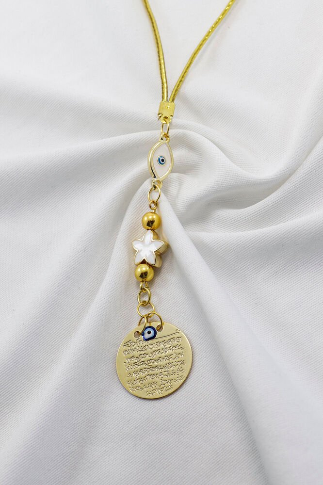 Elips Nazarlı Deniz Yıldızı Metal Ayetel Kürsi Araba Dikiz Ayna Süsü, Gold Renkli