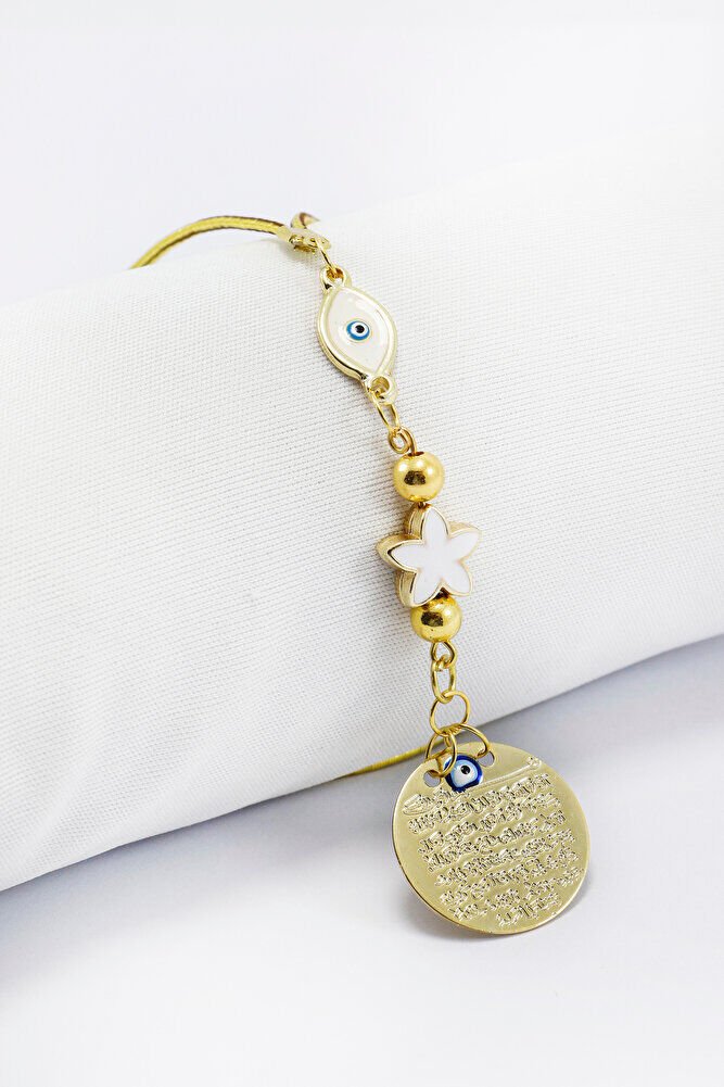 Elips Nazarlı Deniz Yıldızı Metal Ayetel Kürsi Araba Dikiz Ayna Süsü, Gold Renkli