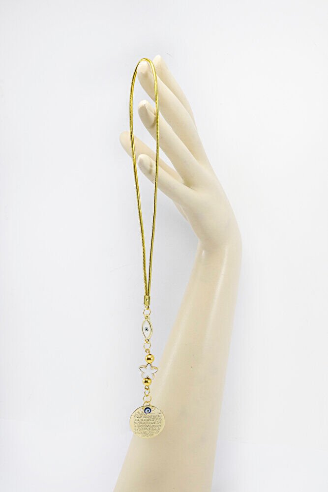 Elips Nazarlı Deniz Yıldızı Metal Ayetel Kürsi Araba Dikiz Ayna Süsü, Gold Renkli