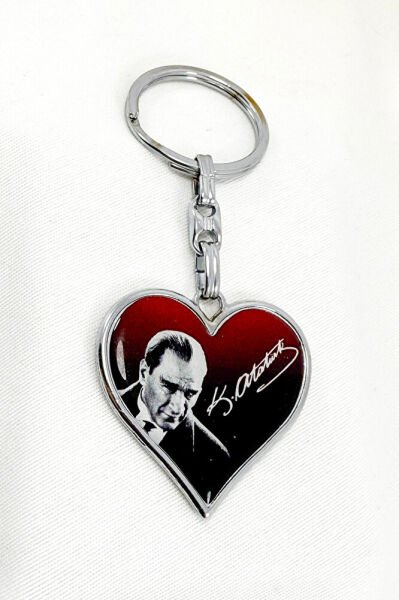 Metal Heart MK Atatürk Keychain, Gift Keychain