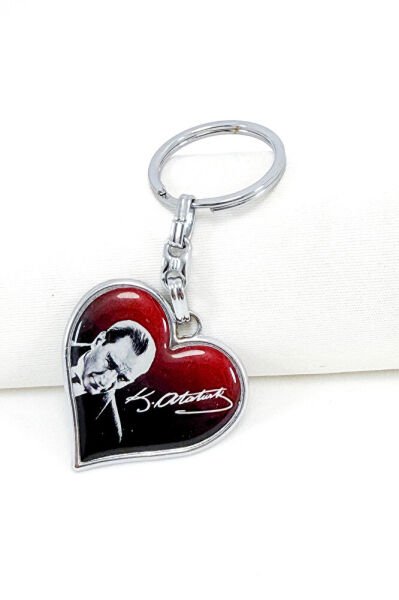 Metal Heart MK Atatürk Keychain, Gift Keychain