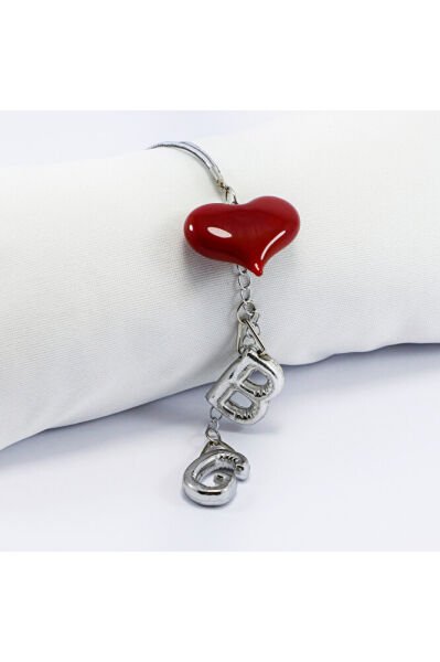 Kırmızı Cam Kalp İki Harfi Metalik Renk Araba Dikiz Ayna Süsü, Sevgililer Günü Hedieysi