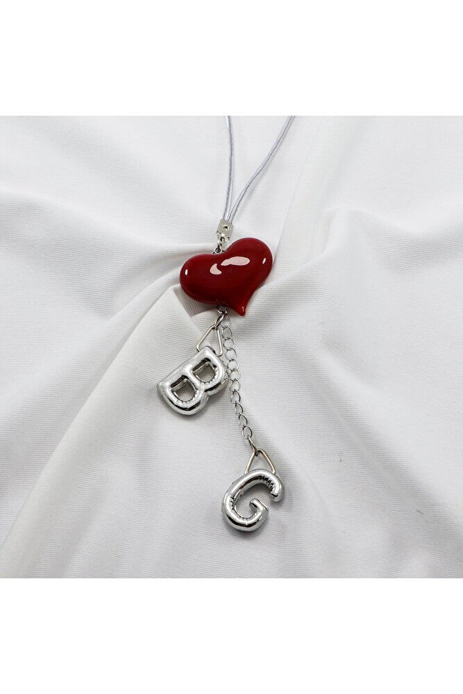 Kırmızı Cam Kalp İki Harfi Metalik Renk Araba Dikiz Ayna Süsü, Sevgililer Günü Hedieysi