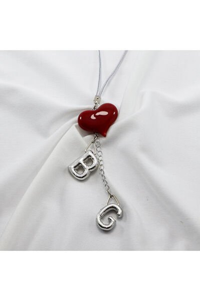 Kırmızı Cam Kalp İki Harfi Metalik Renk Araba Dikiz Ayna Süsü, Sevgililer Günü Hedieysi