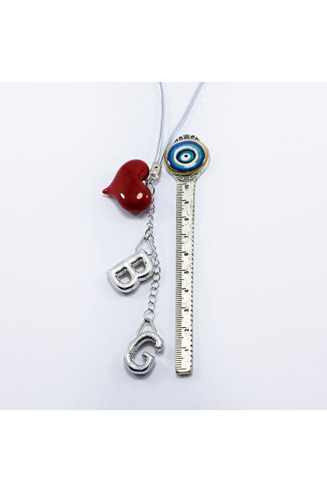 Kırmızı Cam Kalp İki Harfi Metalik Renk Araba Dikiz Ayna Süsü, Sevgililer Günü Hedieysi