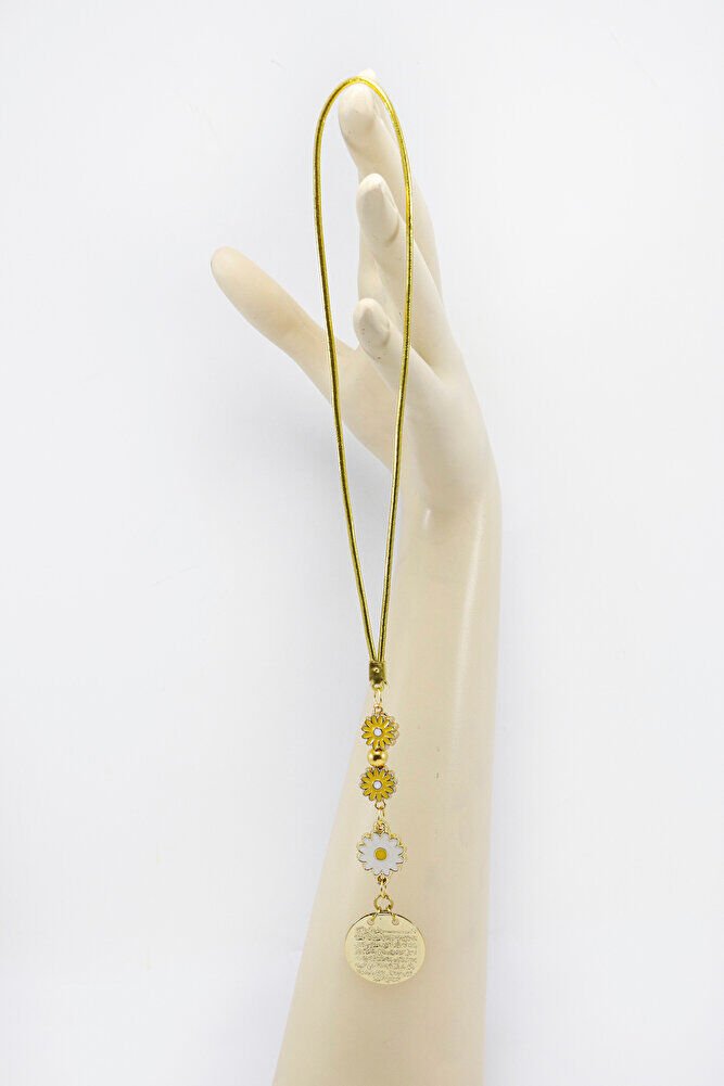 Metal Ayetel Kursi Car Rearview Mirror Ornament with Yellow and White Daisy Accessories, Gold Color