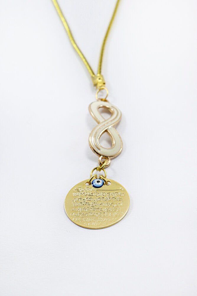 Beyaz Altın Kaplama Sonsuzluk Aksesuarlı Metal Ayetel Kürsi Araba Dikiz Ayna Süsü, Gold Renkli