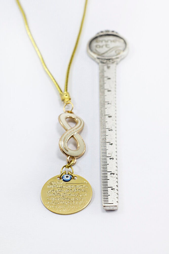 Beyaz Altın Kaplama Sonsuzluk Aksesuarlı Metal Ayetel Kürsi Araba Dikiz Ayna Süsü, Gold Renkli