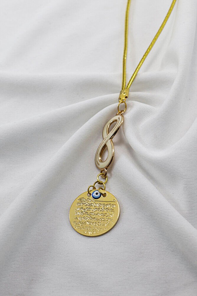 Beyaz Altın Kaplama Sonsuzluk Aksesuarlı Metal Ayetel Kürsi Araba Dikiz Ayna Süsü, Gold Renkli