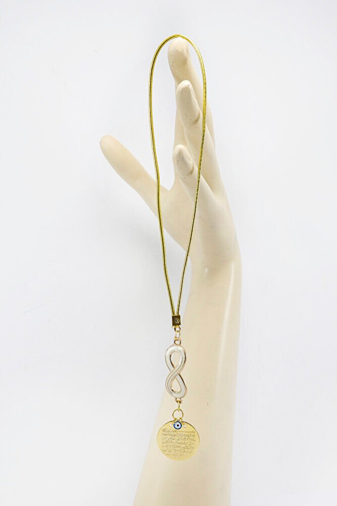 Beyaz Altın Kaplama Sonsuzluk Aksesuarlı Metal Ayetel Kürsi Araba Dikiz Ayna Süsü, Gold Renkli