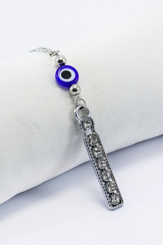 Kristal Taşlı İ Harfi Metalik Renk Araba Dikiz Ayna Süsü, Hediyelik Nazar Boncuklu Araba Süsü