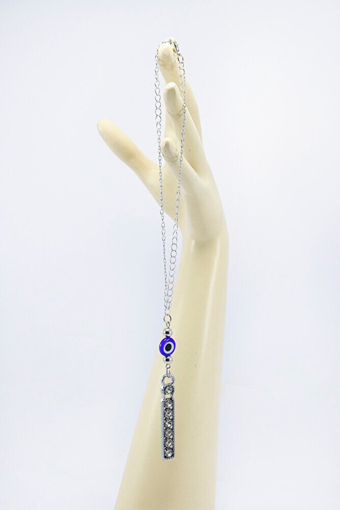 Kristal Taşlı İ Harfi Metalik Renk Araba Dikiz Ayna Süsü, Hediyelik Nazar Boncuklu Araba Süsü