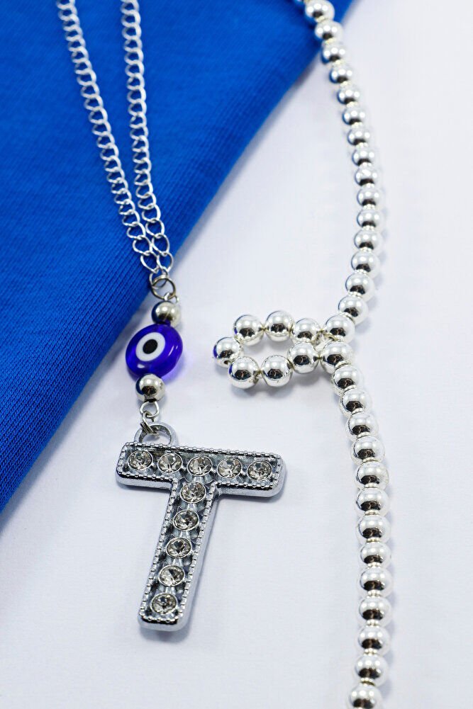 Kristal Taşlı T Harfi Metalik Renk Araba Dikiz Ayna Süsü, Hediyelik Nazar Boncuklu Araba Süsü