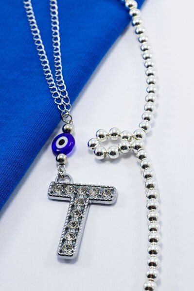 Kristal Taşlı T Harfi Metalik Renk Araba Dikiz Ayna Süsü, Hediyelik Nazar Boncuklu Araba Süsü