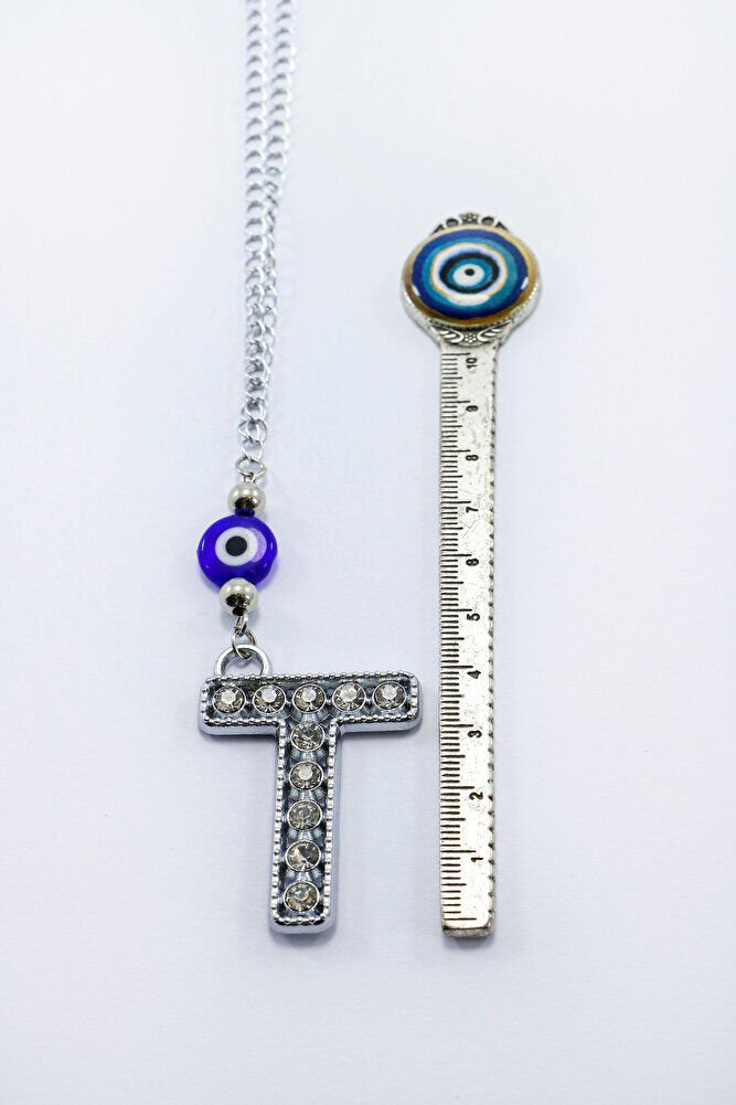 Kristal Taşlı T Harfi Metalik Renk Araba Dikiz Ayna Süsü, Hediyelik Nazar Boncuklu Araba Süsü