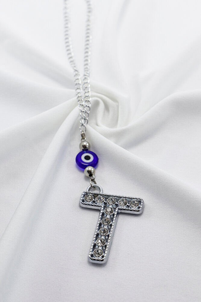 Kristal Taşlı T Harfi Metalik Renk Araba Dikiz Ayna Süsü, Hediyelik Nazar Boncuklu Araba Süsü