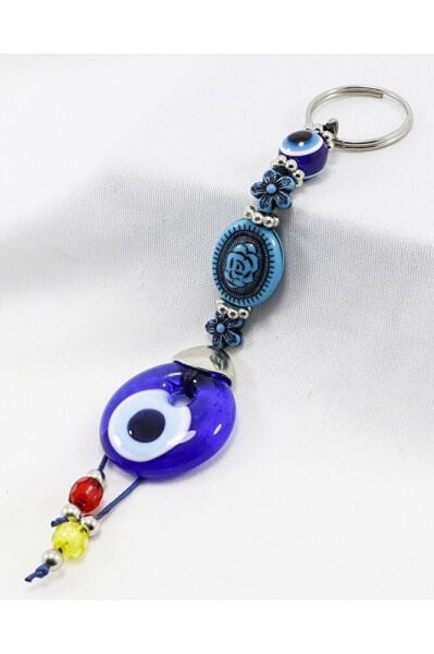 Handmade Glass Evil Eye Beaded Keychain with Patterned Beads, Colorful Pendant Keychain
