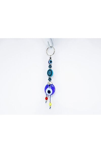 Handmade Glass Evil Eye Beaded Keychain with Patterned Beads, Colorful Pendant Keychain