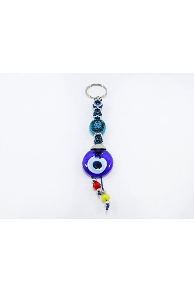 Handmade Glass Evil Eye Beaded Keychain with Patterned Beads, Colorful Pendant Keychain