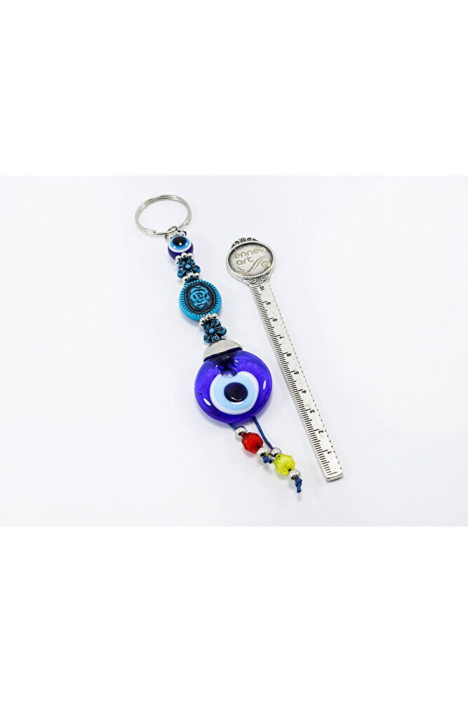 Handmade Glass Evil Eye Beaded Keychain with Patterned Beads, Colorful Pendant Keychain