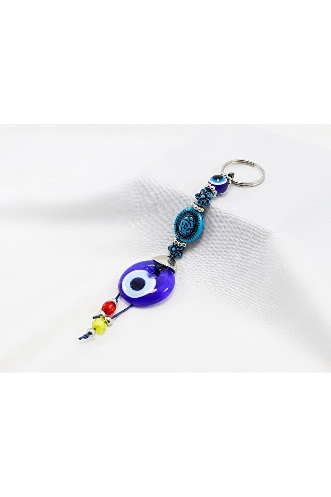 Handmade Glass Evil Eye Beaded Keychain with Patterned Beads, Colorful Pendant Keychain