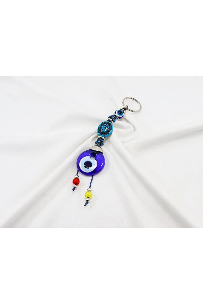 Handmade Glass Evil Eye Beaded Keychain with Patterned Beads, Colorful Pendant Keychain