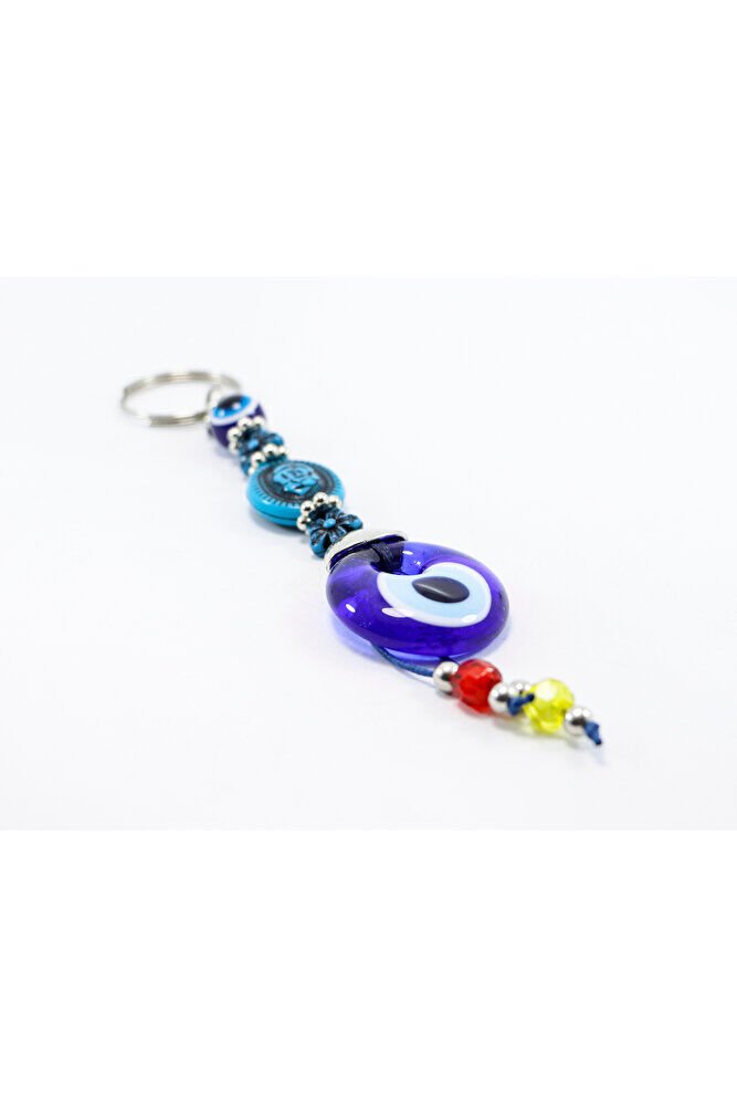 Handmade Glass Evil Eye Beaded Keychain with Patterned Beads, Colorful Pendant Keychain