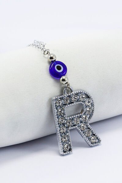 Kristal Taşlı R Harfi Metalik Renk Araba Dikiz Ayna Süsü, Hediyelik Nazar Boncuklu Araba Süsü