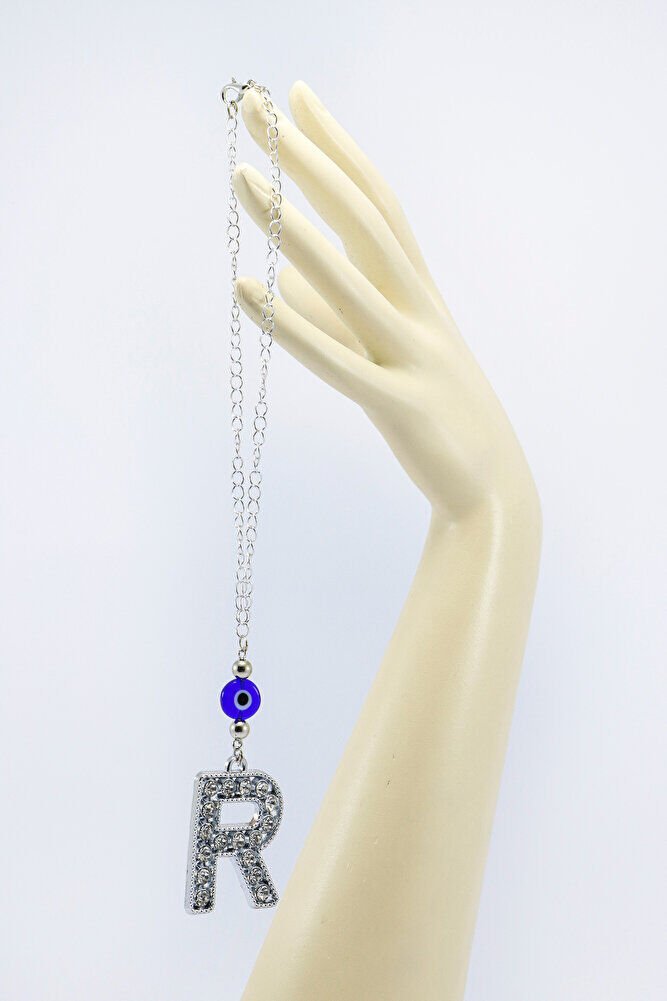 Kristal Taşlı R Harfi Metalik Renk Araba Dikiz Ayna Süsü, Hediyelik Nazar Boncuklu Araba Süsü