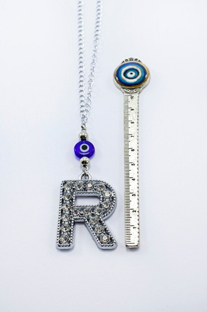 Kristal Taşlı R Harfi Metalik Renk Araba Dikiz Ayna Süsü, Hediyelik Nazar Boncuklu Araba Süsü