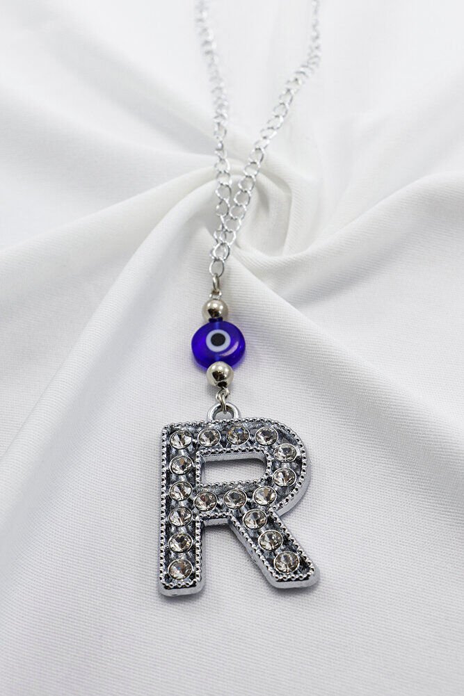 Kristal Taşlı R Harfi Metalik Renk Araba Dikiz Ayna Süsü, Hediyelik Nazar Boncuklu Araba Süsü