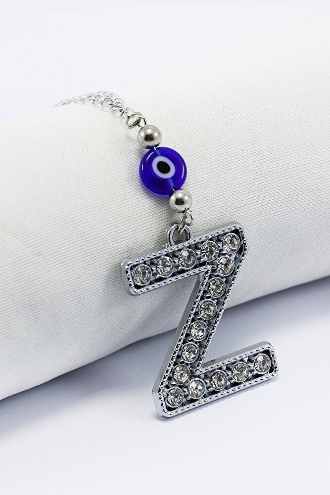 Kristal Taşlı Z Harfi Metalik Renk Araba Dikiz Ayna Süsü, Hediyelik Nazar Boncuklu Araba Süsü