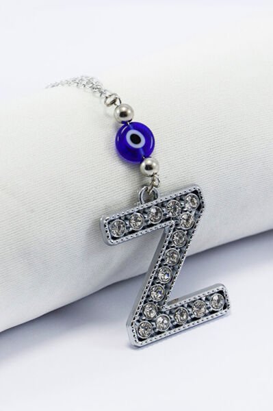 Kristal Taşlı Z Harfi Metalik Renk Araba Dikiz Ayna Süsü, Hediyelik Nazar Boncuklu Araba Süsü