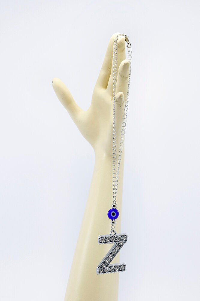 Kristal Taşlı Z Harfi Metalik Renk Araba Dikiz Ayna Süsü, Hediyelik Nazar Boncuklu Araba Süsü