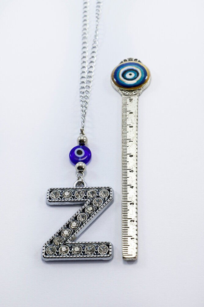 Kristal Taşlı Z Harfi Metalik Renk Araba Dikiz Ayna Süsü, Hediyelik Nazar Boncuklu Araba Süsü