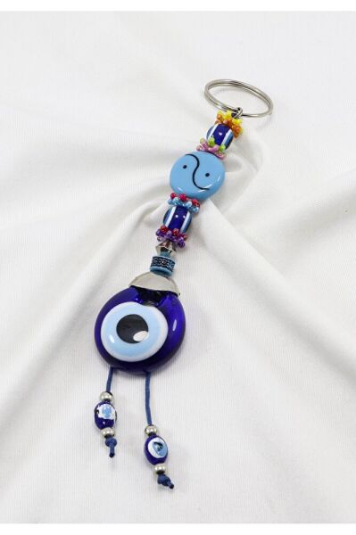 Handmade Yin Yang Shaped Glass Evil Eye Beaded Keychain, Pendant Beaded Keychain