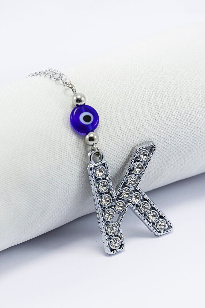 Kristal Taşlı K Harfi Metalik Renk Araba Dikiz Ayna Süsü, Hediyelik Nazar Boncuklu Araba Süsü