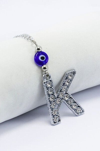 Kristal Taşlı K Harfi Metalik Renk Araba Dikiz Ayna Süsü, Hediyelik Nazar Boncuklu Araba Süsü