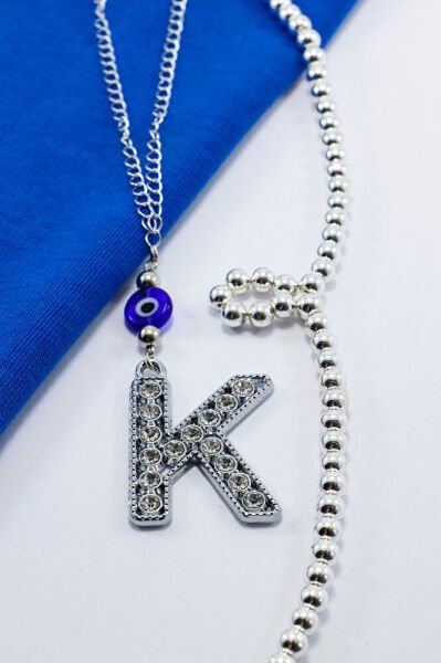 Kristal Taşlı K Harfi Metalik Renk Araba Dikiz Ayna Süsü, Hediyelik Nazar Boncuklu Araba Süsü