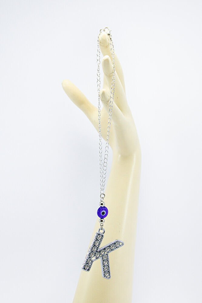 Kristal Taşlı K Harfi Metalik Renk Araba Dikiz Ayna Süsü, Hediyelik Nazar Boncuklu Araba Süsü